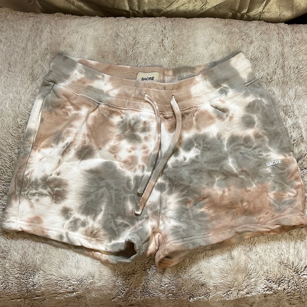 SACRE Tan Sage Tie Dye Lounge Shorts